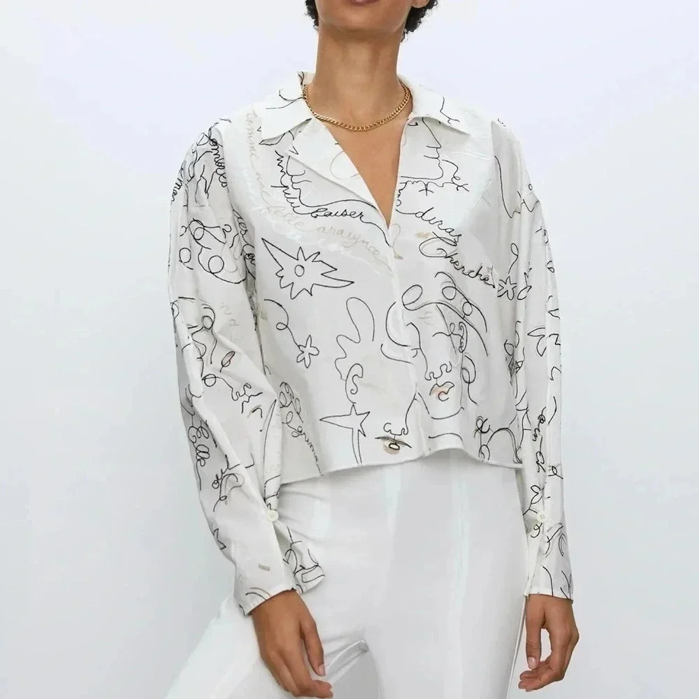 Aritzia Babaton Martin Embroidered Long-Sleeve Top White